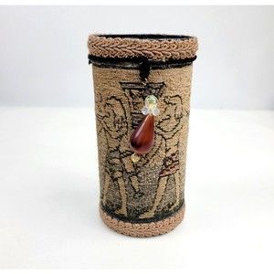 Egyptian Tapestry Pen Pencil Holder Handmade Marian Clemons Desk 5.75" Vintage